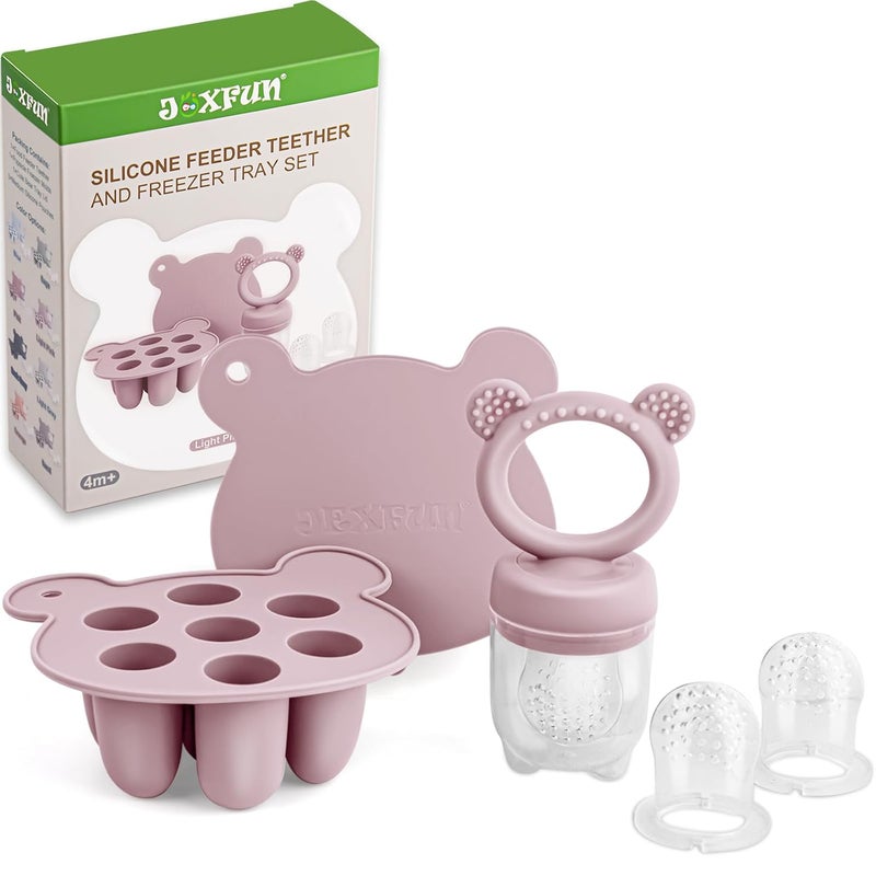 JEXFUN Silicone Breastmilk Popsicle Freezer Molds & Baby Fruit Food Feeder Pacifier, Baby Food Storage Containers Breast Milk Ice Cubes for Baby Teething & Infant Self Feeding, BPA Free - (Light Pink) - Image 1